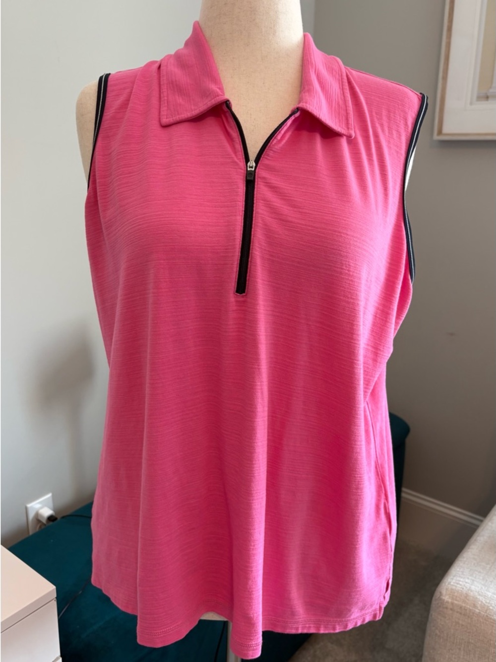 Talbots Hot Pink Sleeveless Polo Tank with Black Trim